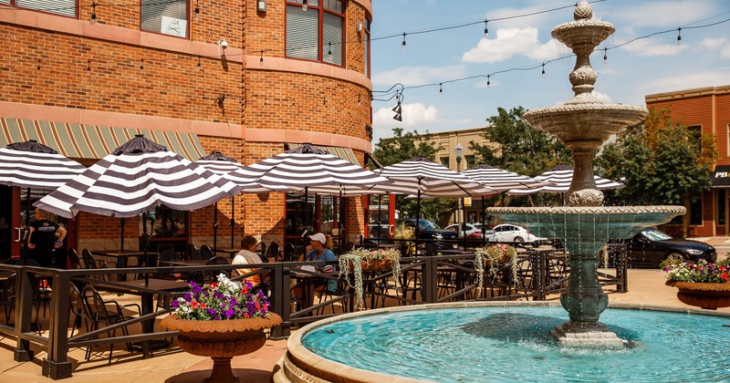 Exterior, seating area by the fountain