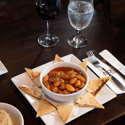 Baked  elephant beans, served with pita.