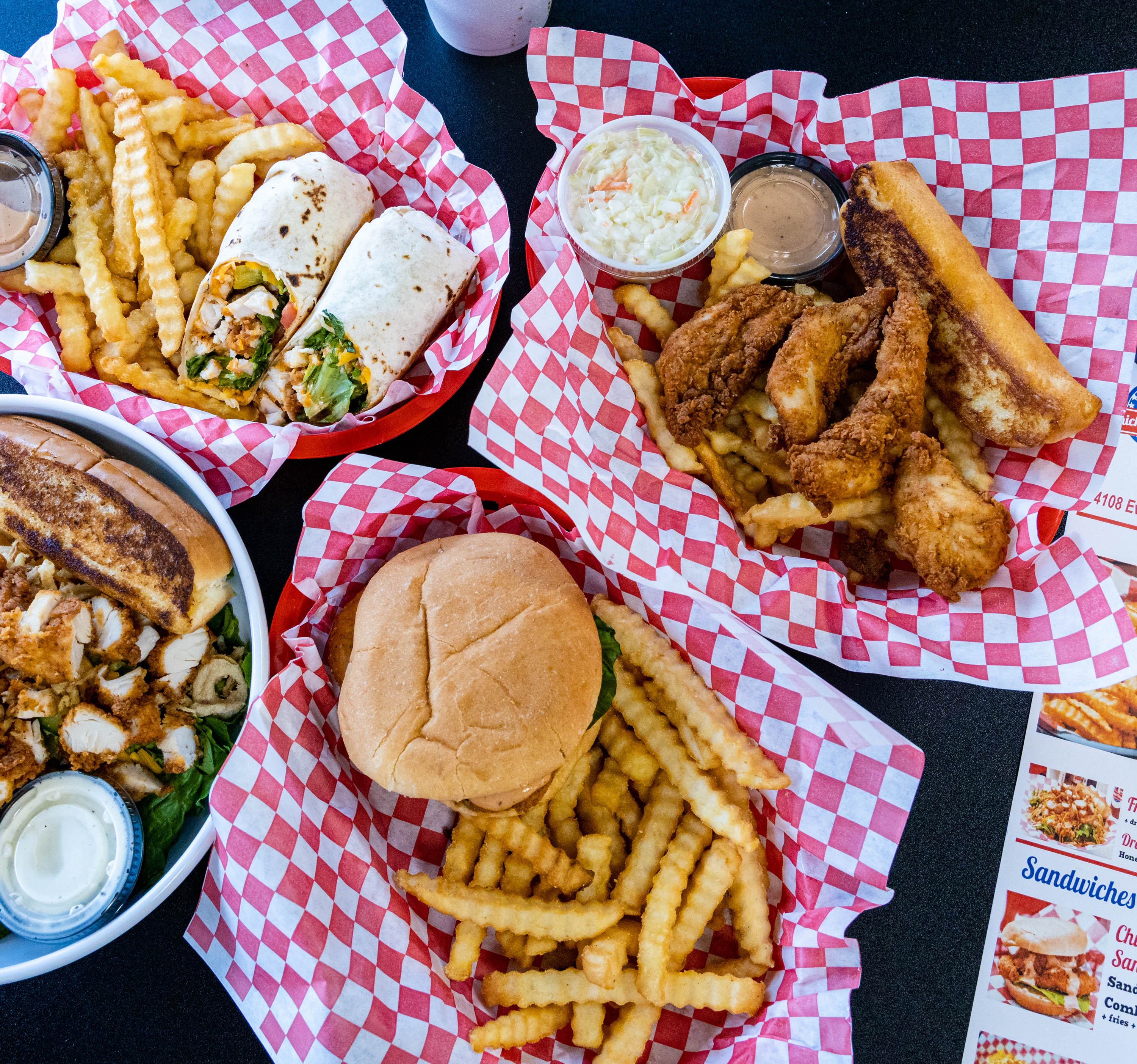 Various menu items served on the table