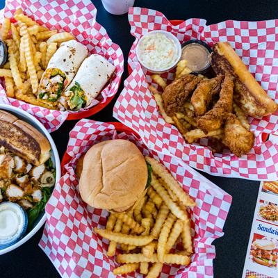 Various menu items served on the table.