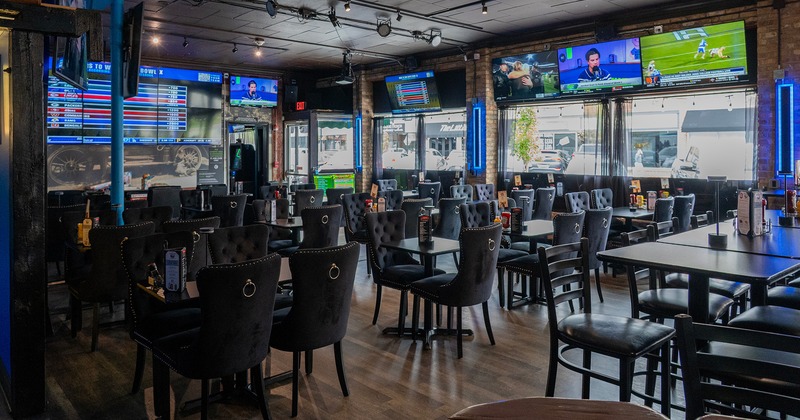 Sports bar interior space, dining area