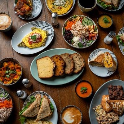 Served food, top view.