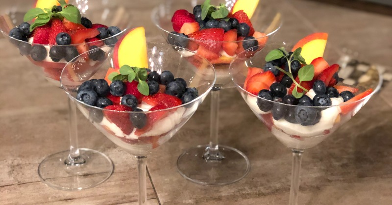 Seasonal fresh fruit salad served in Martini glasses