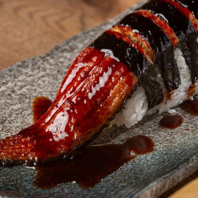 Sushi with decorations and dip