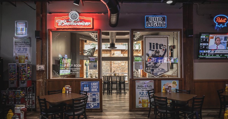 Interior, seating area and doorway to VIP room