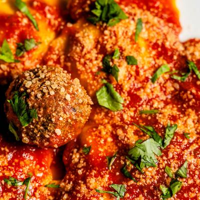 Ravioli and meatballs.
