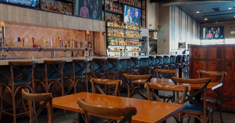 Seating area with a bar in the back