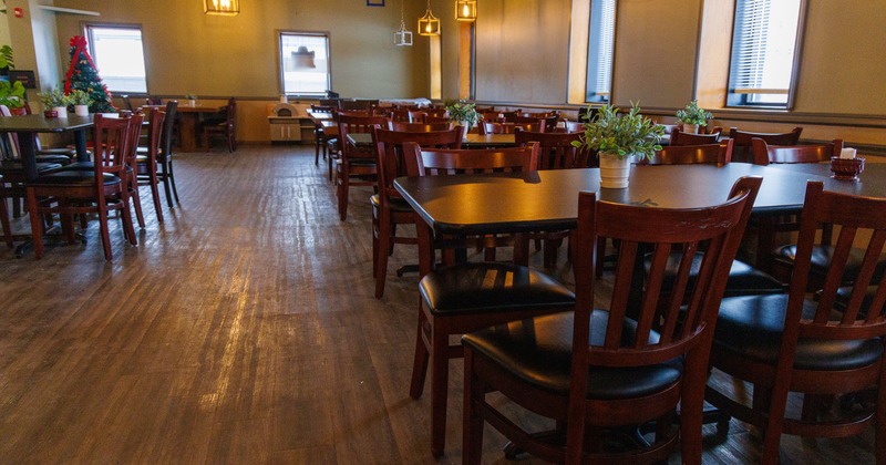 Interior, diner area, tables, chairs