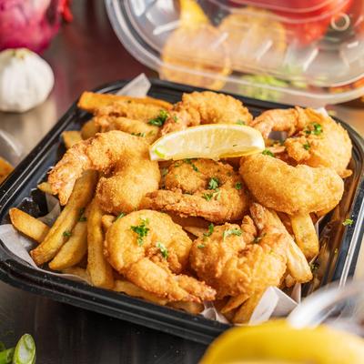 Fried shrimp and fries.