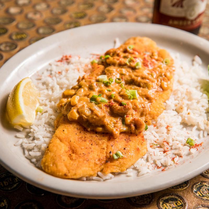 Speedy's Catfish With Crawfish Macque Choux (mock-shoo) photo