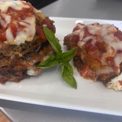 Plate of Eggplant Parmigiana and Rollatine.