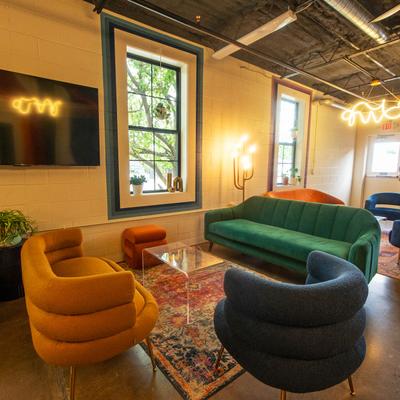 Interior, modern design seating area.