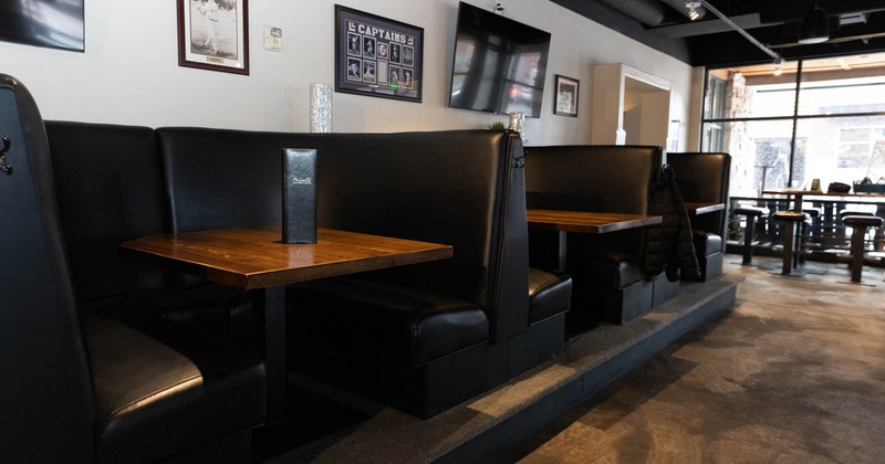 Interior, booths, art on the wall