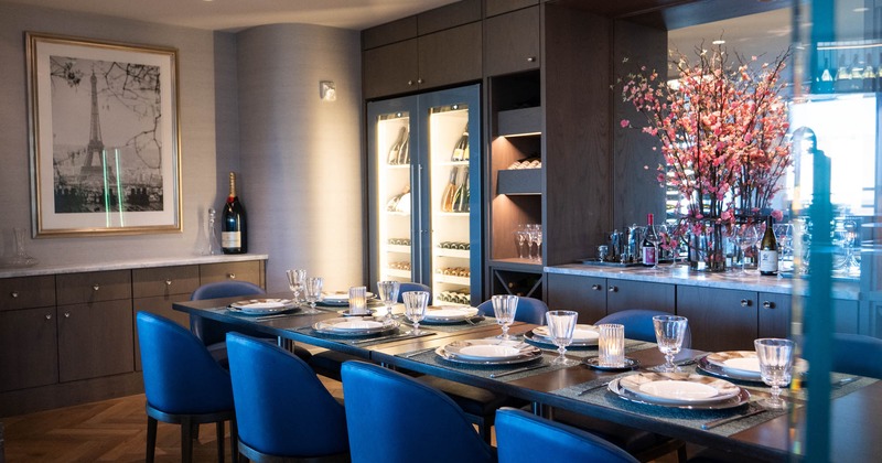 Interior, a long table with chairs