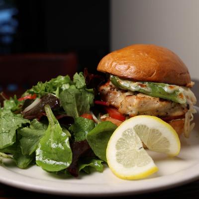 Grilled Chicken sandwich with house salad.