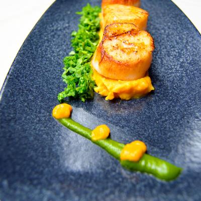Seared scallops.