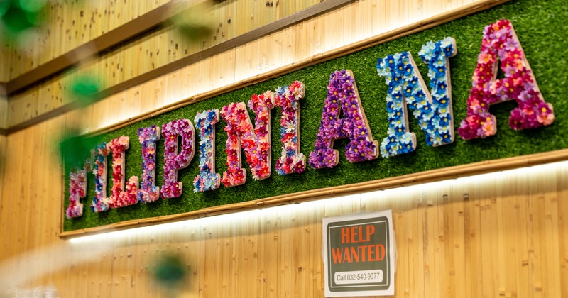Interior, flower sign on the wall