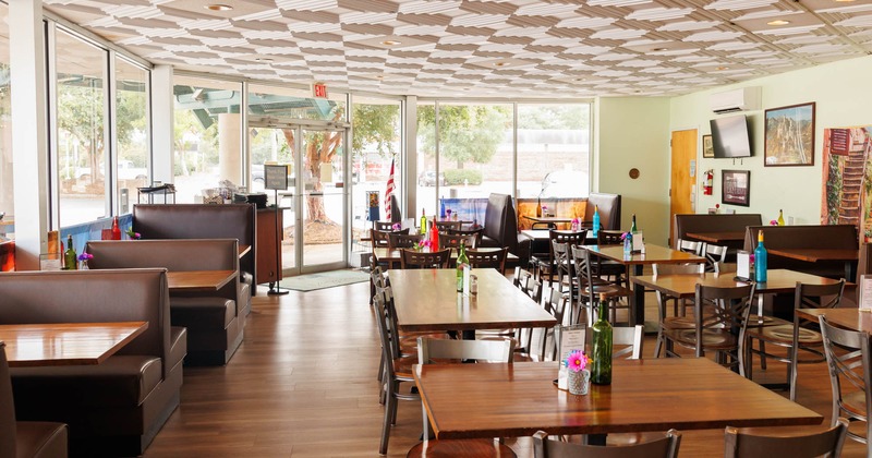 Interior, dining area, tables, chairs and dining booths