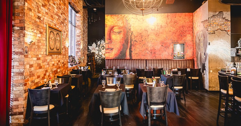 Interior, dining area with tables and chairs