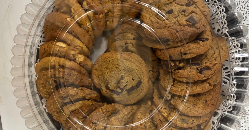 Assorted cookie tray with chocolate chip cookies and nut cookies