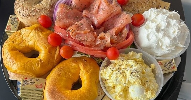 Lox, bagels, cream cheese, and potato salad
