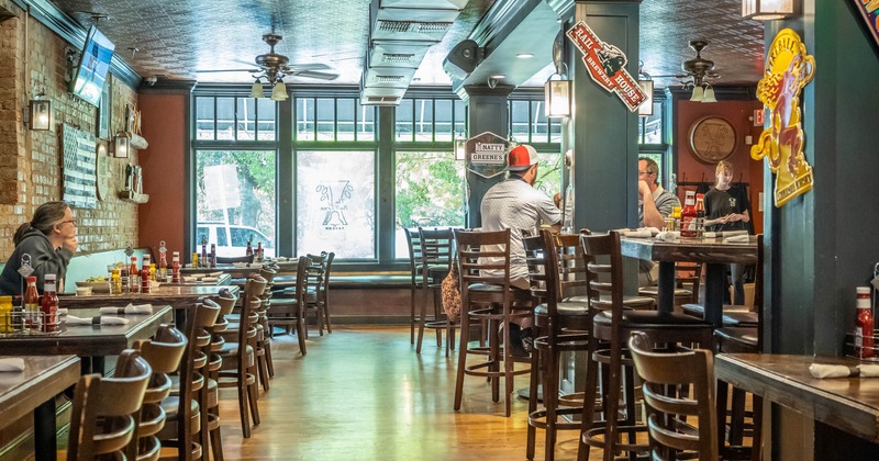 Interior, tables and chairs lined up