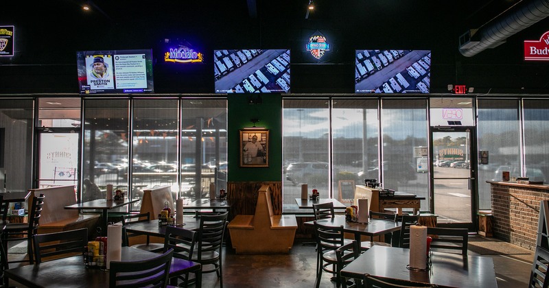 Pub interior, dining tables and booths
