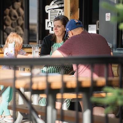 Guests outside at the patio.