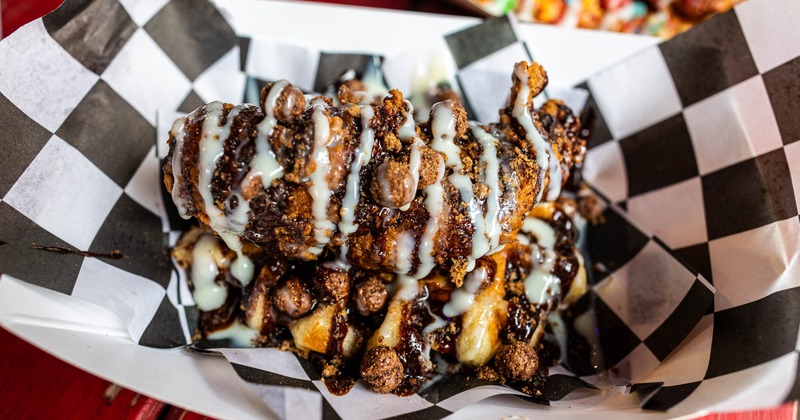 Chicken and waffles with cocoa puffs