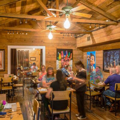 Interior, customers in dining area