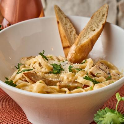 Chicken Alfredo Fettucine pasta.
