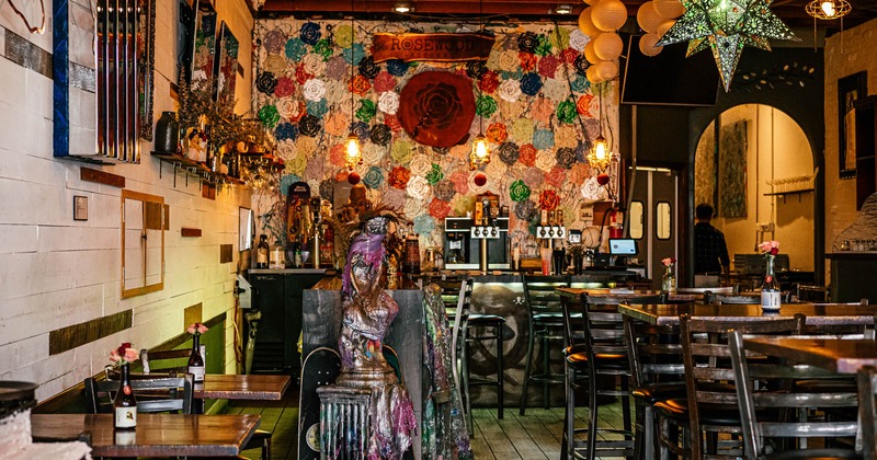 Dining area, colorful decorations