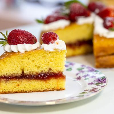 Victoria sponge cake slice.