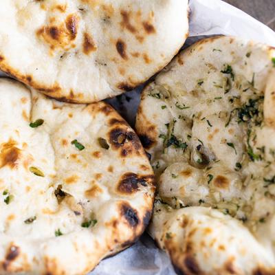 Naan flatbread, top view, closeup