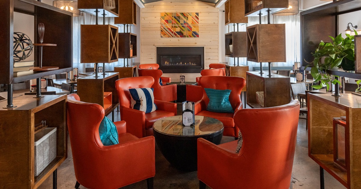 Interior, lounge area with massive armchairs