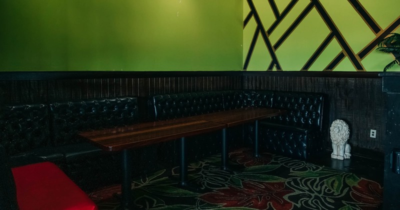 Black leather banquette seating