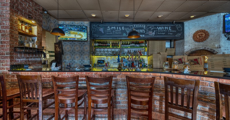 Interior, bar, stools, front view