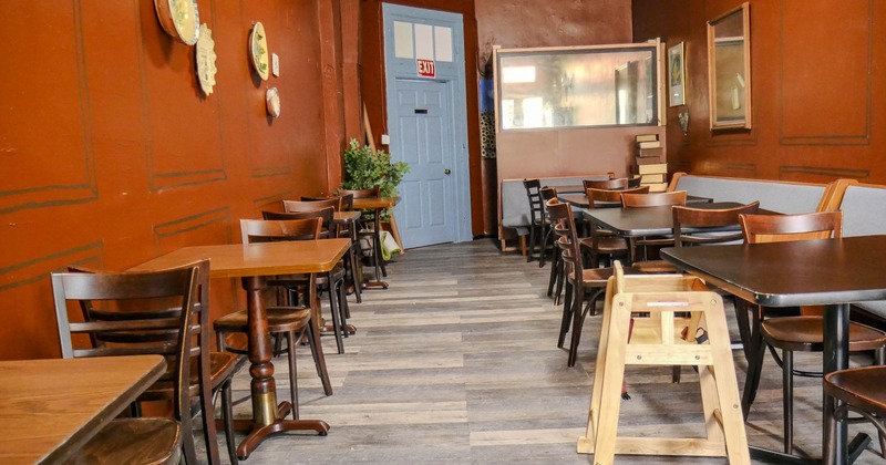 Interior, tables ready for guests