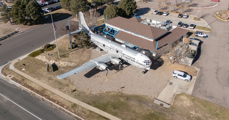 Exterior, air view to airplane