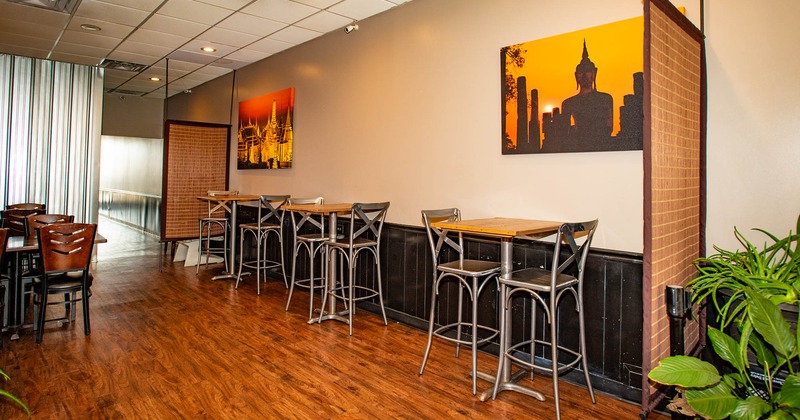 Bar area, tables and chairs