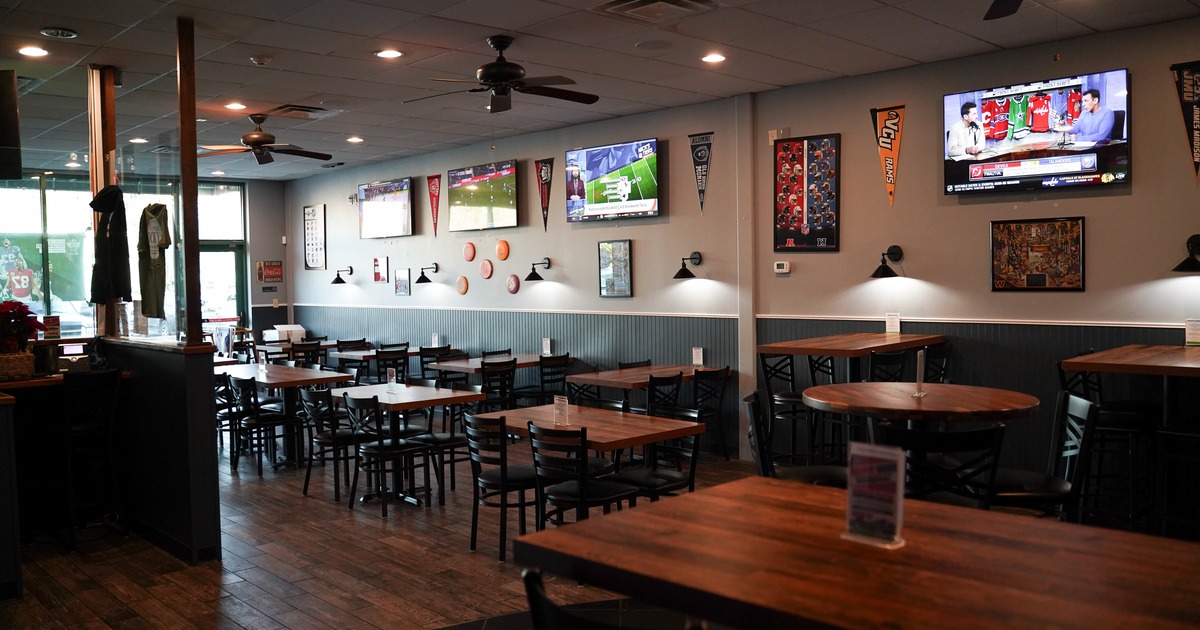 Diner area, tables, chairs, wide view