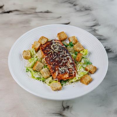 Wasabi Caesar Salad with salmon.
