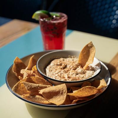 Virginia Blue Crab Dip with tortilla chips.
