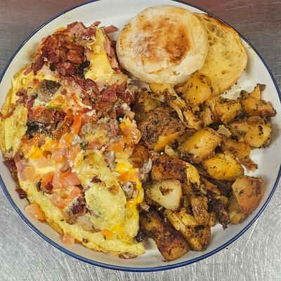 Served meal, top view.