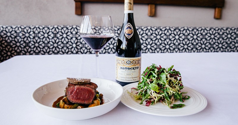 Devesa Filet Mignon, salad and red wine