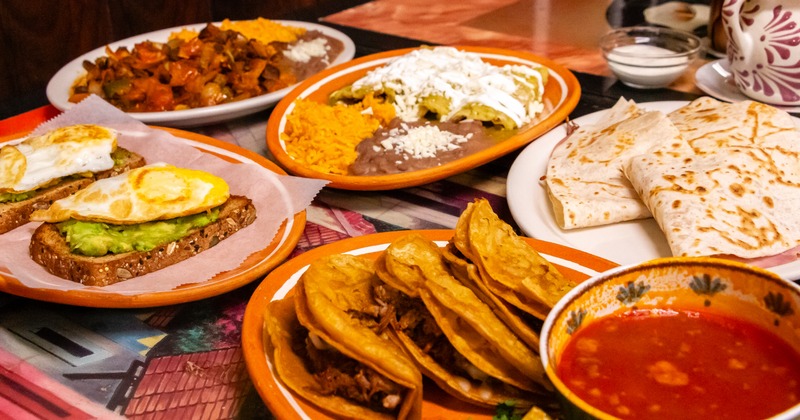 Variety of dishes derved on the table
