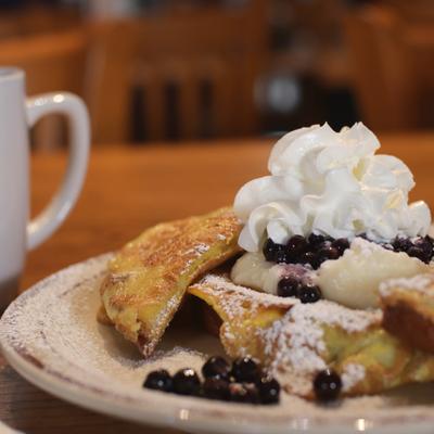 Stuffed French Toast, with cream cheese, and blueberries.