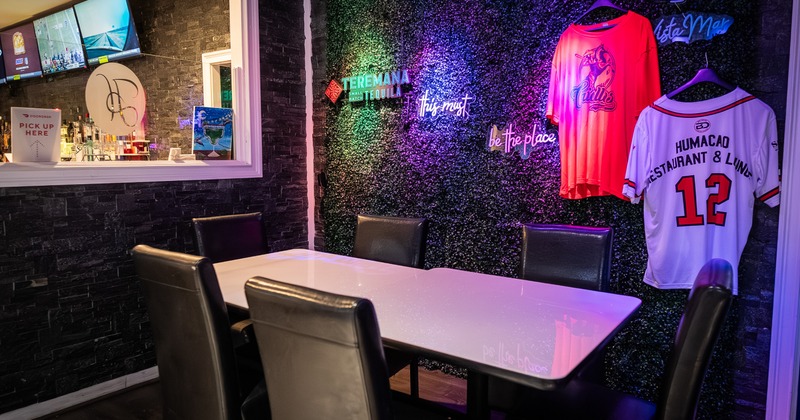 Restaurant interior with merch on the walls