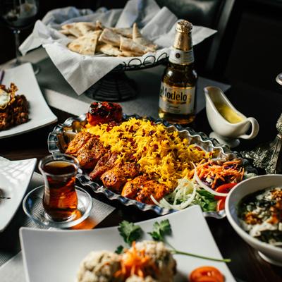 Various food and drinks.