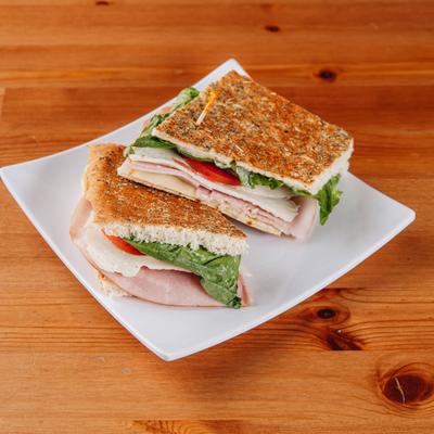 Glendale club sandwich, side view.